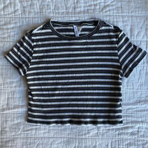 divided olive green striped crop top